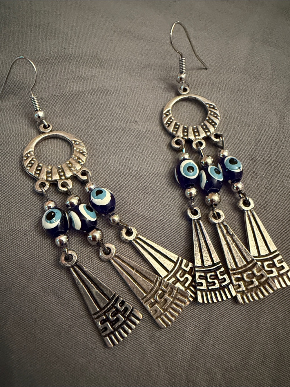 AND Silver-Tone Blue Evil Eye Dangle Earrings